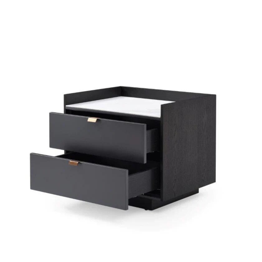 Cyra Dark Grey Luxury Oak 2 Door Bedside Table with Marble Top Furniture 