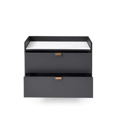 Cyra Dark Grey Luxury Oak 2 Door Bedside Table with Marble Top Furniture 