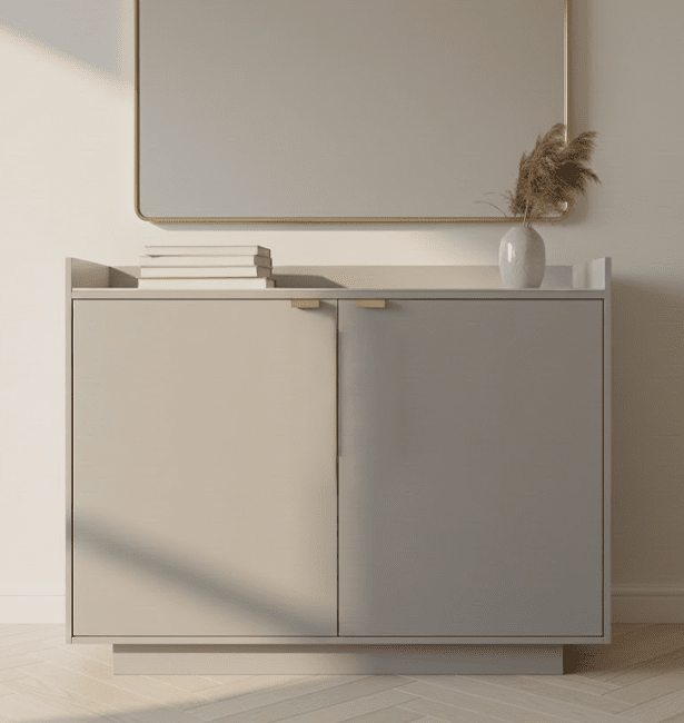 Cyra Luxury Beige Oak 2 Door Sideboard with Marble Top Furniture 