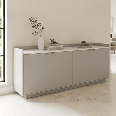 Cyra Luxury Beige Oak 4 Door Sideboard with Marble Top Furniture 