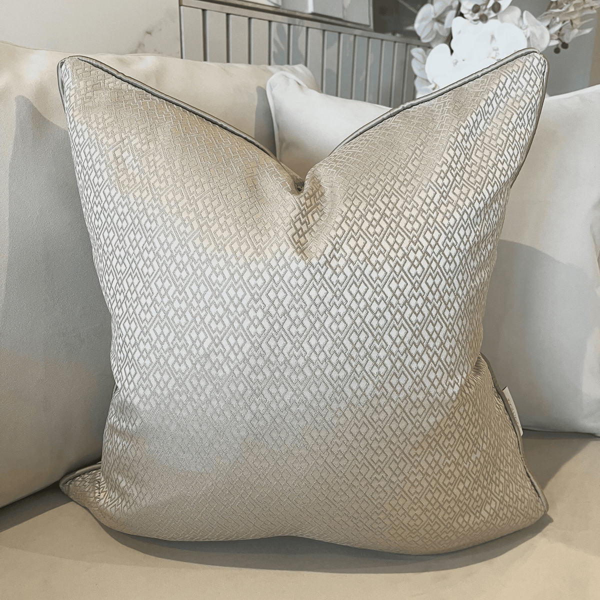 Cyrene Taupe Metallic Geometric Cushion Cover - 50x50cm Textiles 