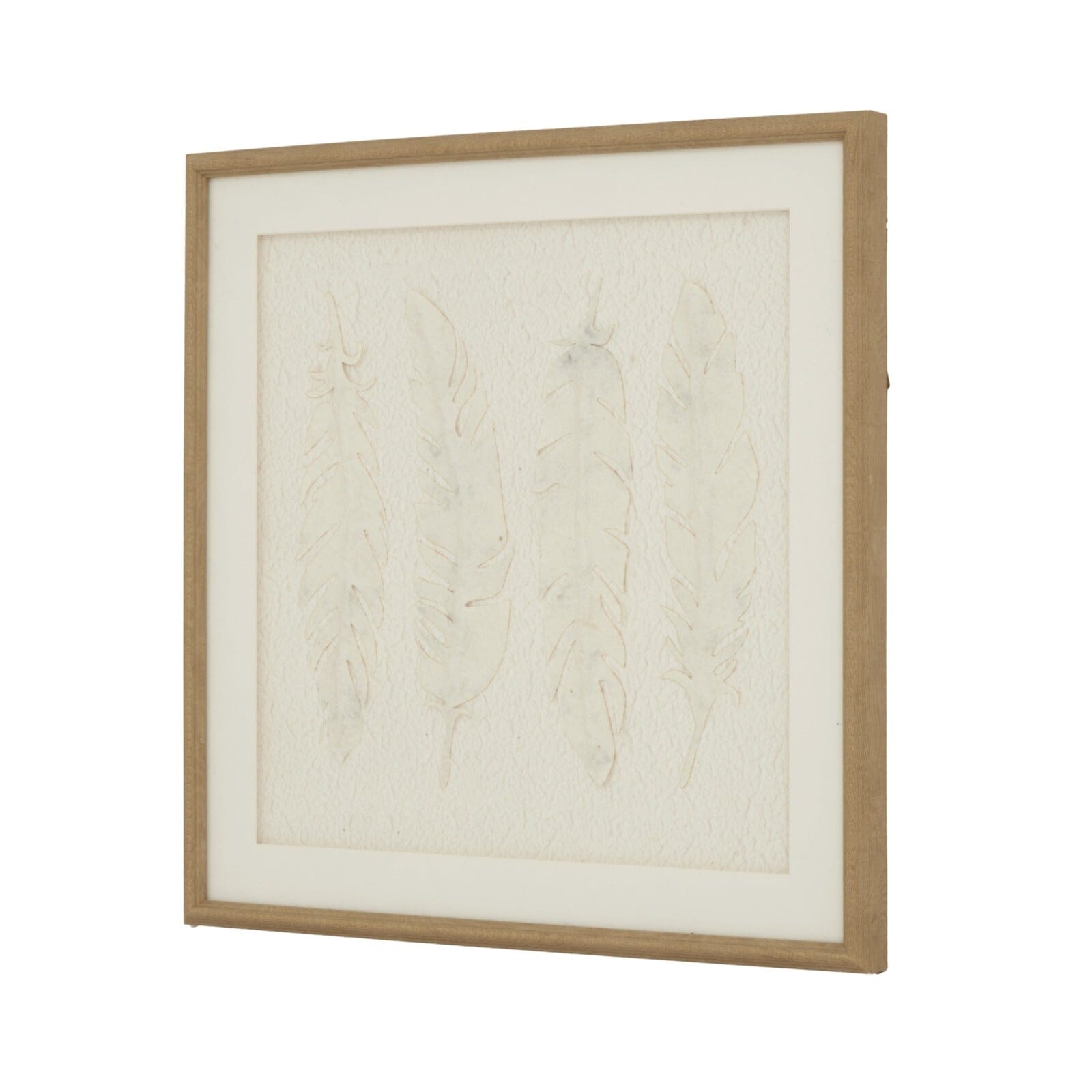 Cyrus Cream Feather Print Wall Art in Wooden Frame Accessories 