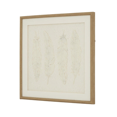 Cyrus Cream Feather Print Wall Art in Wooden Frame Accessories 