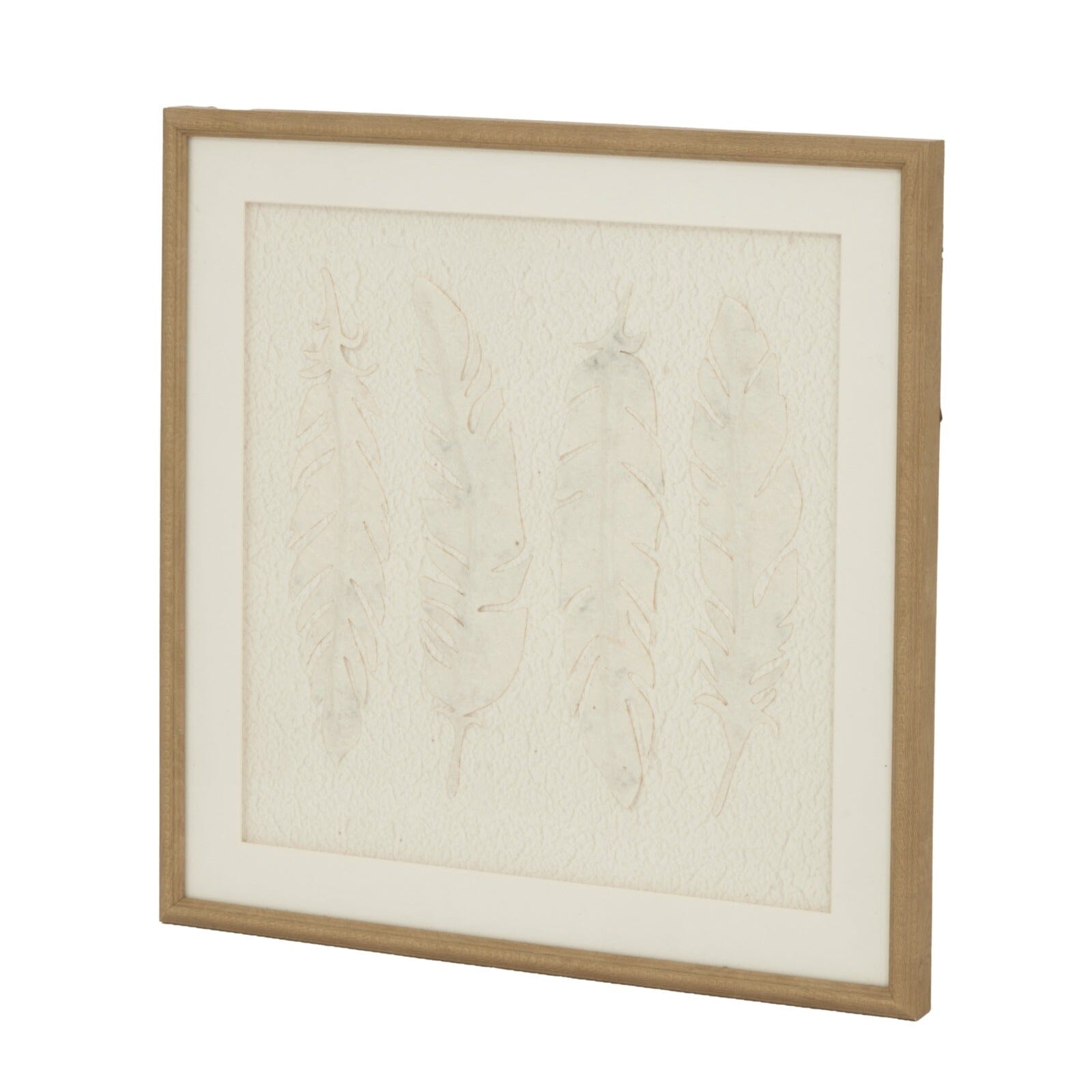 Cyrus Cream Feather Print Wall Art in Wooden Frame Accessories 