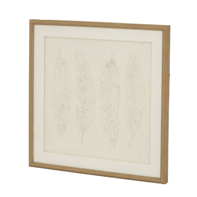 Cyrus Cream Feather Print Wall Art in Wooden Frame Accessories 