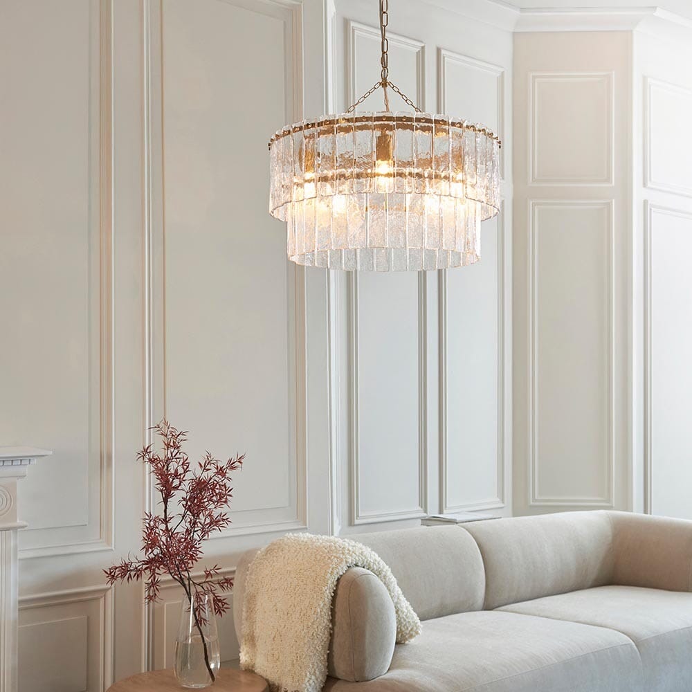 Daphne Gold & Rippled Glass 5 Light Chandelier Lighting 