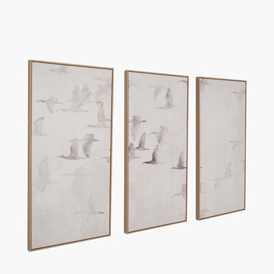 Darina White Birds Canvas Wall Art with Natural Frame - Set of 3 Accessories 