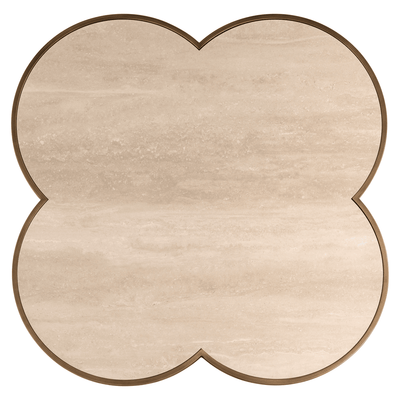 Delia Large Brushed Brass Clover Coffee Table with Travertine Top Furniture 