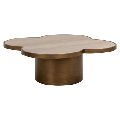 Delia Large Brushed Brass Clover Coffee Table with Travertine Top Furniture 