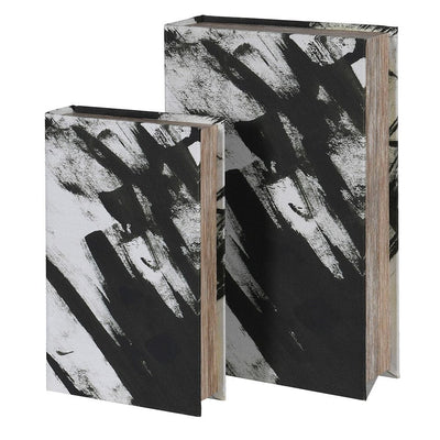Della Black & White Decorative Brush stroke Effect Book Boxes - Set of 2 Accessories 