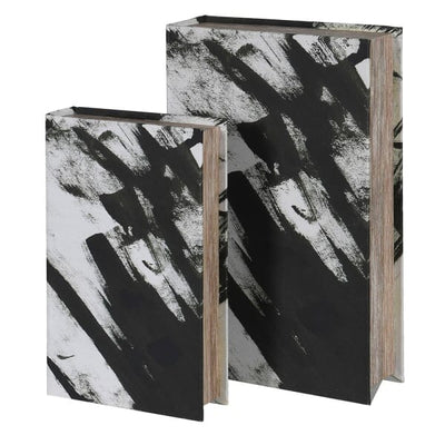 Della Black & White Decorative Brush stroke Effect Book Boxes - Set of 2 Accessories 