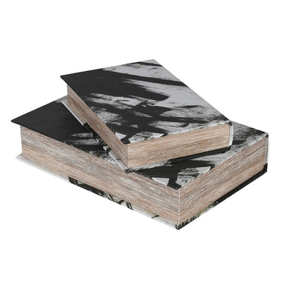 Della Black & White Decorative Brush stroke Effect Book Boxes - Set of 2 Accessories 