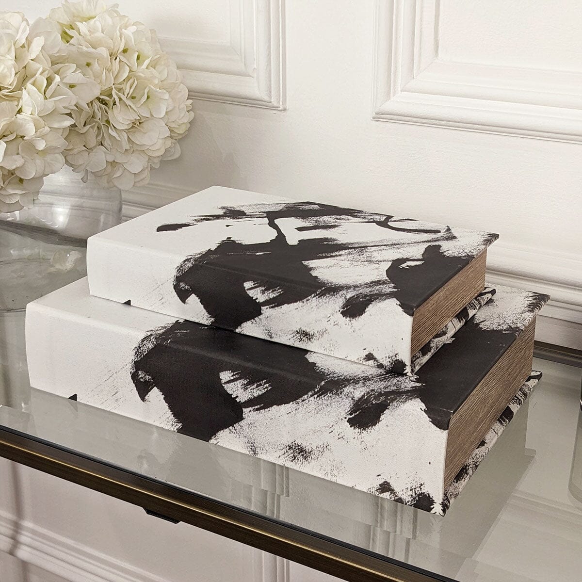 Della Black & White Decorative Brush stroke Effect Book Boxes - Set of 2 Accessories 