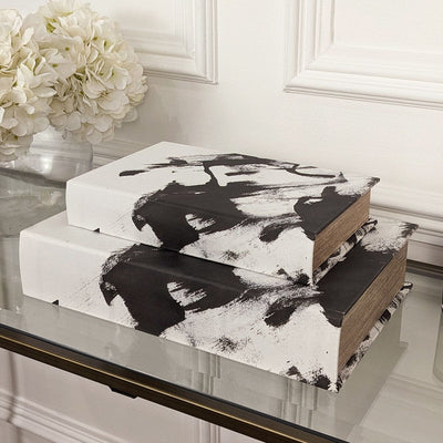 Della Black & White Decorative Brush stroke Effect Book Boxes - Set of 2 Accessories 
