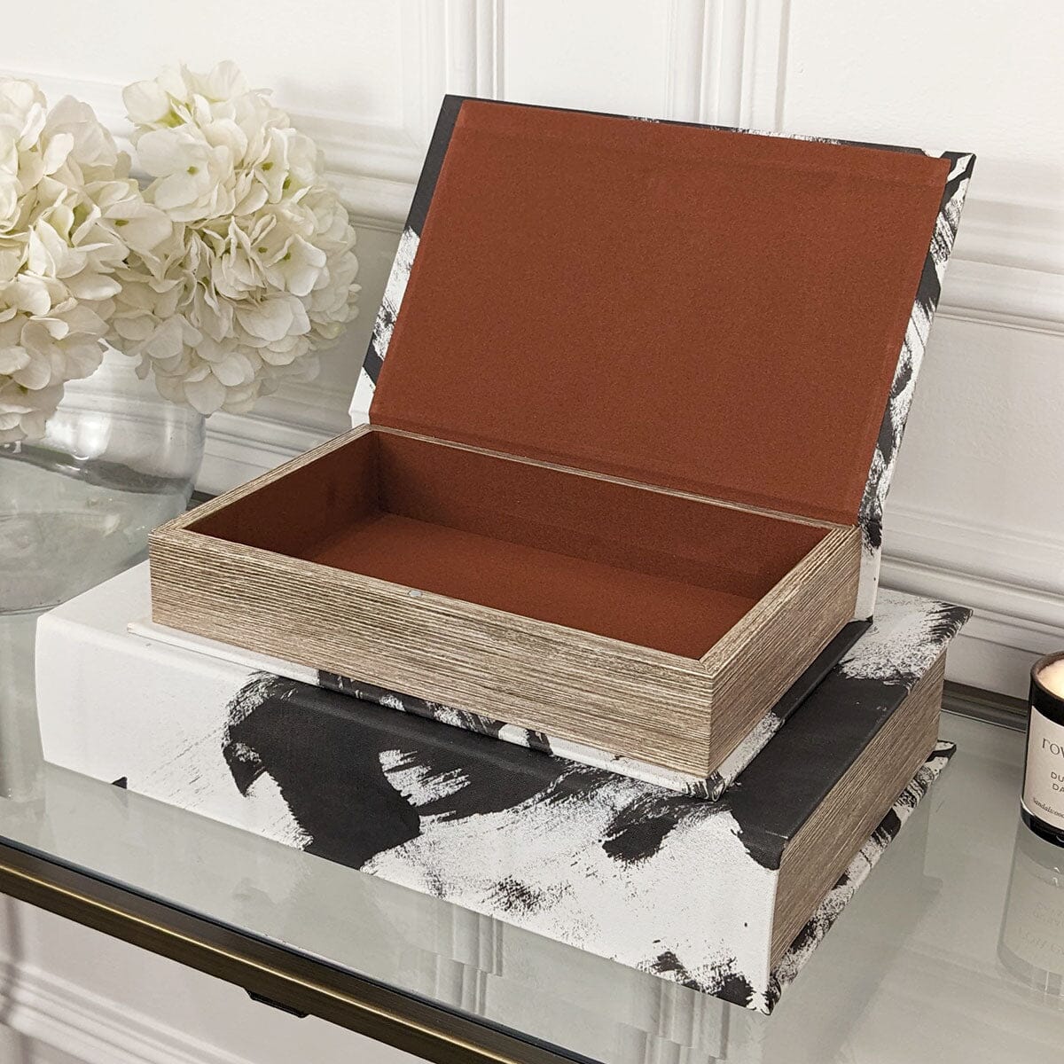Della Black & White Decorative Brush stroke Effect Book Boxes - Set of 2 Accessories 
