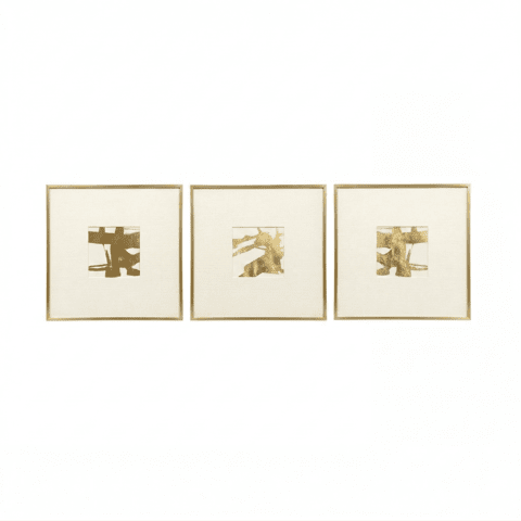 Deluxe Cream & Gold Framed Wall Art - Set of 3 Accessories 