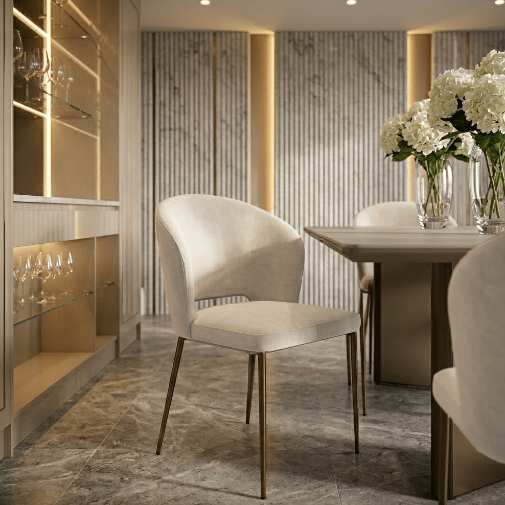 Donna Cream Velvet Dining Chair with Bronze Metal Legs- Set of 2 Furniture 
