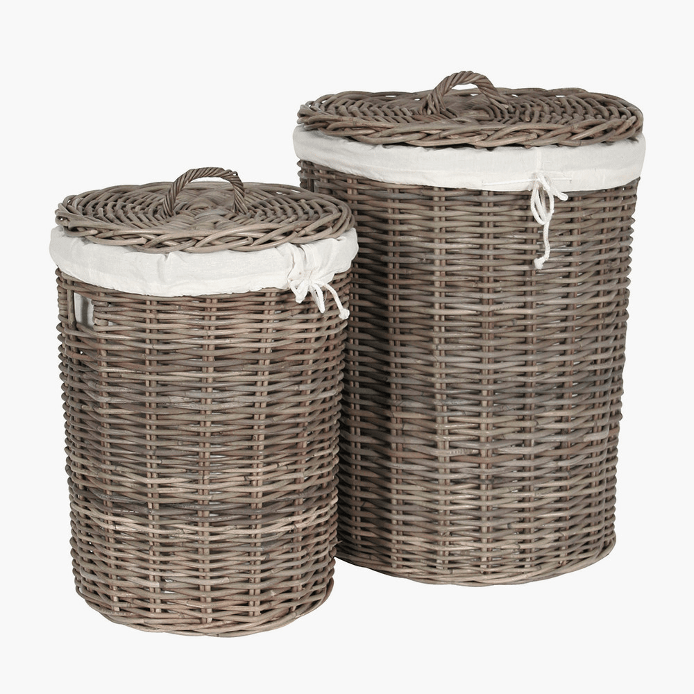 Draydon Round Wicker & Linen Baskets - Set of 2 Accessories 
