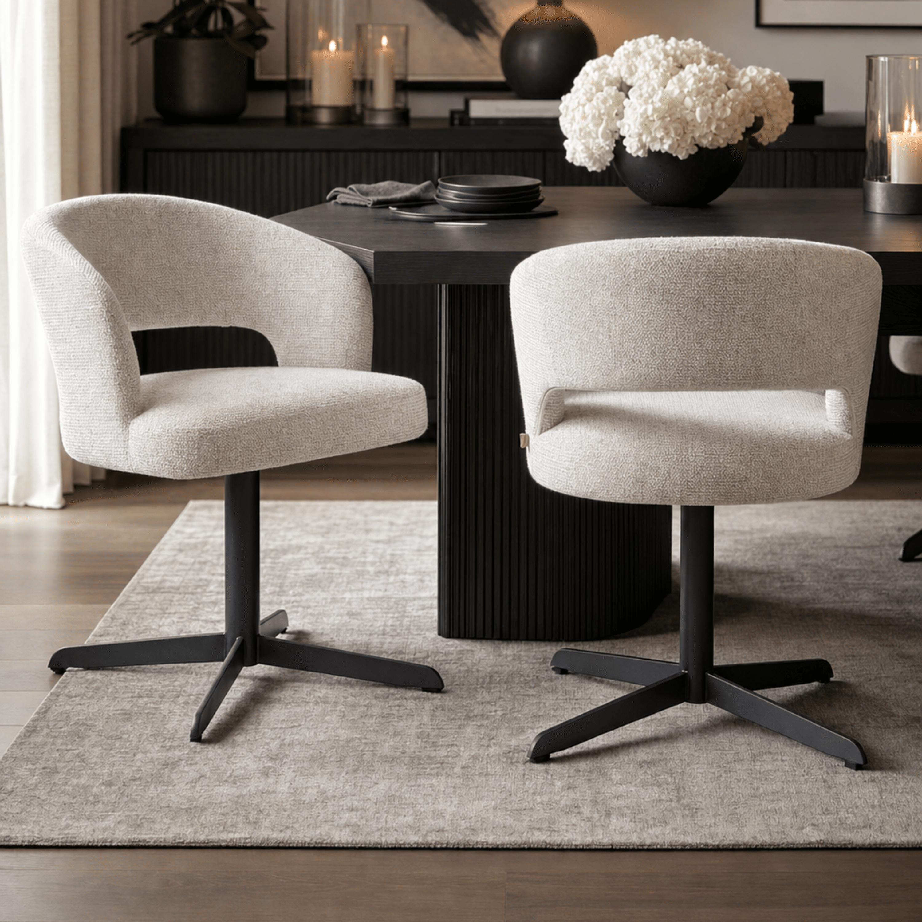 Drift Cream Textured Tweed Dining Chair with Black Legs Furniture 