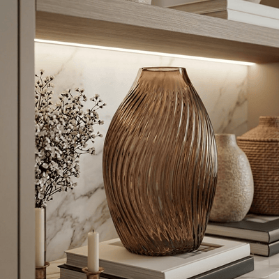 Dukes Brown Glass Ribbed Vase Accessories 