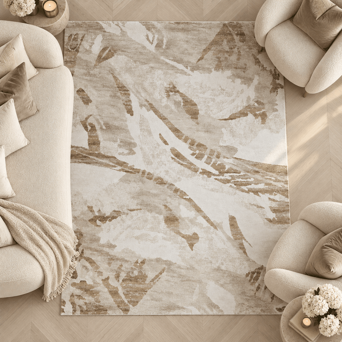 Dune Luxury Cream & Taupe Abstract Print Rug Textiles 