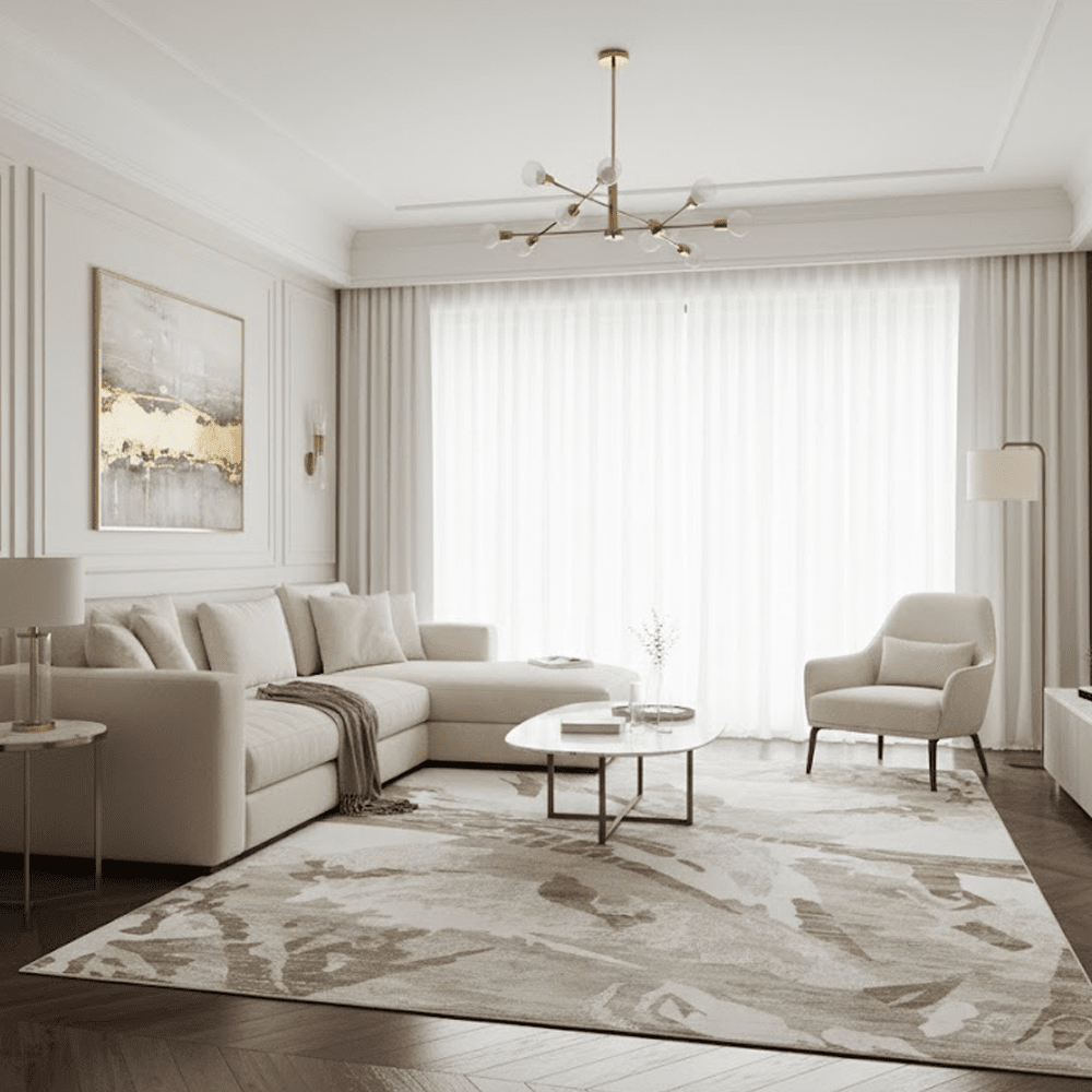 Dune Luxury Cream & Taupe Abstract Print Rug Textiles 