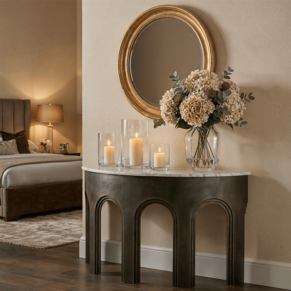Durham Antique Brass & Marble Arched Console Table Furniture 