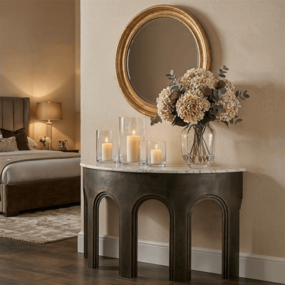 Durham Antique Brass & Marble Arched Console Table Furniture 
