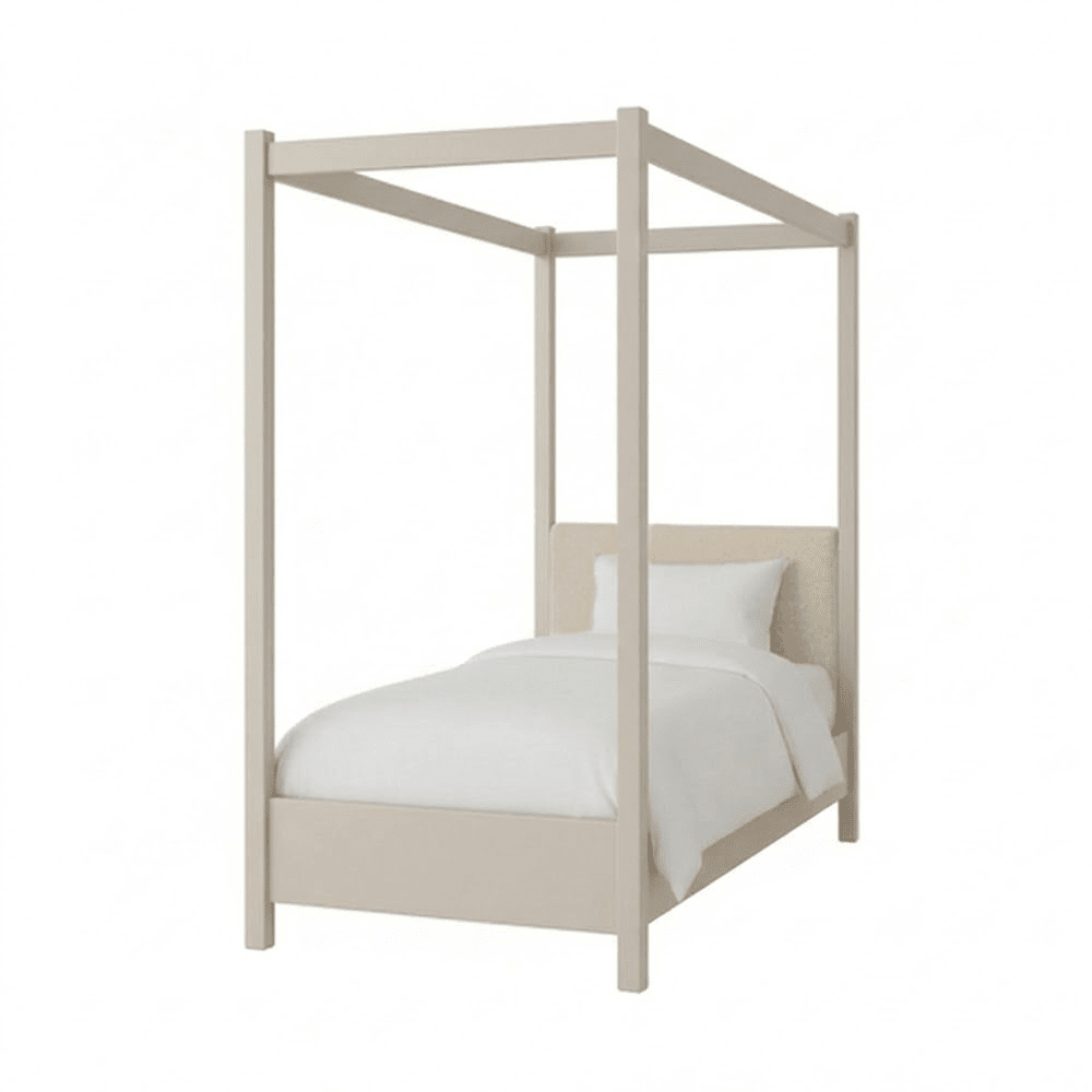Eden Cream 4 Poster Wooden Bed with Cream Velvet Headboard- Single Beds and Headboards 
