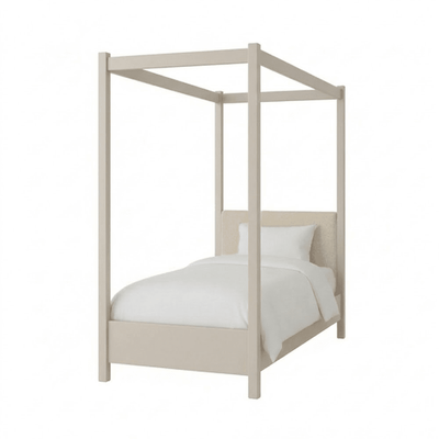 Eden Cream 4 Poster Wooden Bed with Cream Velvet Headboard- Single Beds and Headboards 