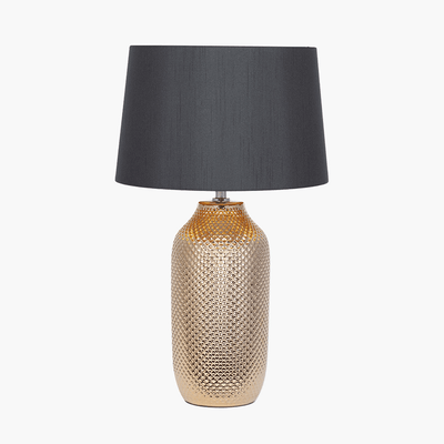 Eden Gold Textured Ceramic Table Lamp with Black Shade Lighting 