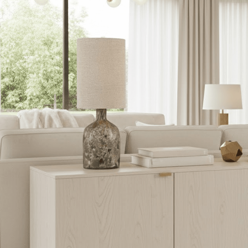 Eirene Natural Glass Table Lamp with Linen Shade Lighting 