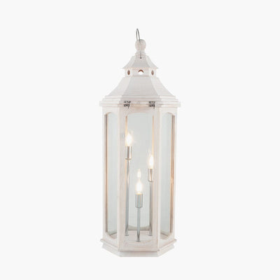 Eldoris White Wash Wooden Lantern Floor Lamp Lighting 