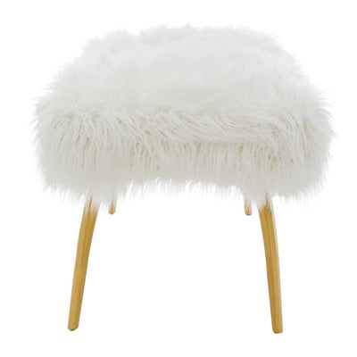 Elinor White Faux Fur Bench with Gold Legs Furniture 