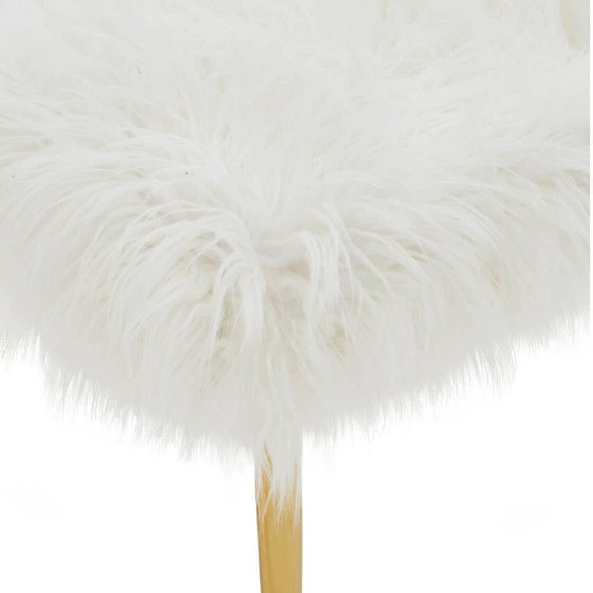 Elinor White Faux Fur Bench with Gold Legs Furniture 