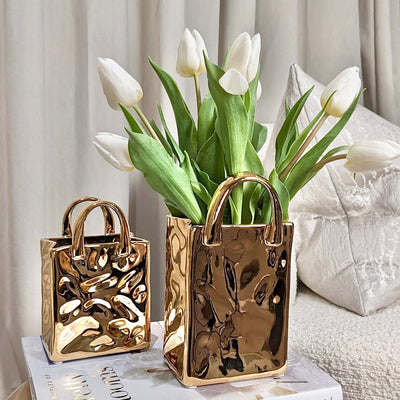 Elise Large Gold Handbag Decorative Vase Accessories 