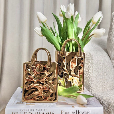 Elise Large Gold Handbag Decorative Vase Accessories 