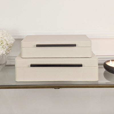 Eliza Luxury Cream Decorative Trinket Boxes with Black Handles - Set of 2 Accessories 