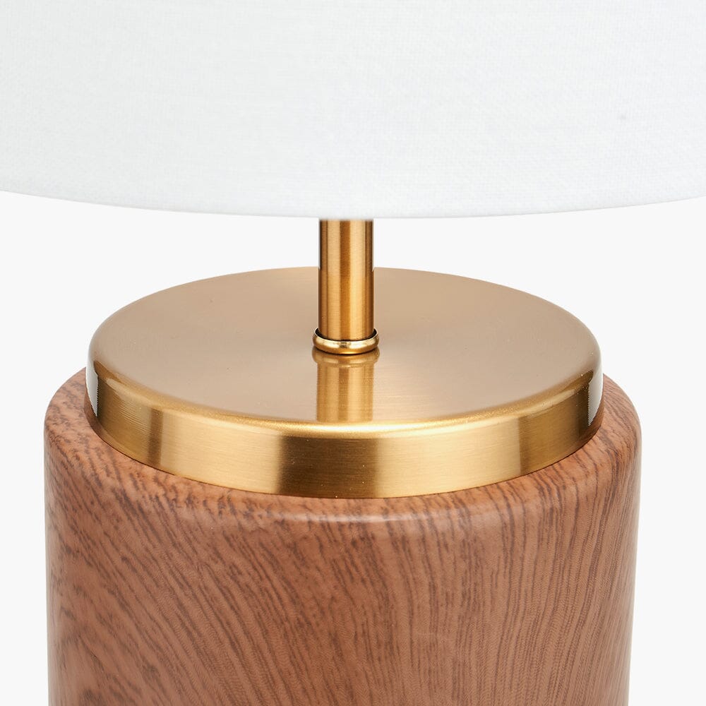 Ella Wood Effect Ceramic Table Lamp with White Shade Lighting 
