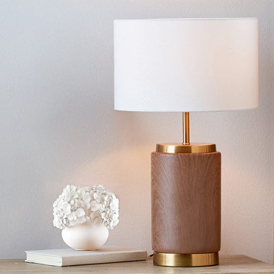 Ella Wood Effect Ceramic Table Lamp with White Shade Lighting 