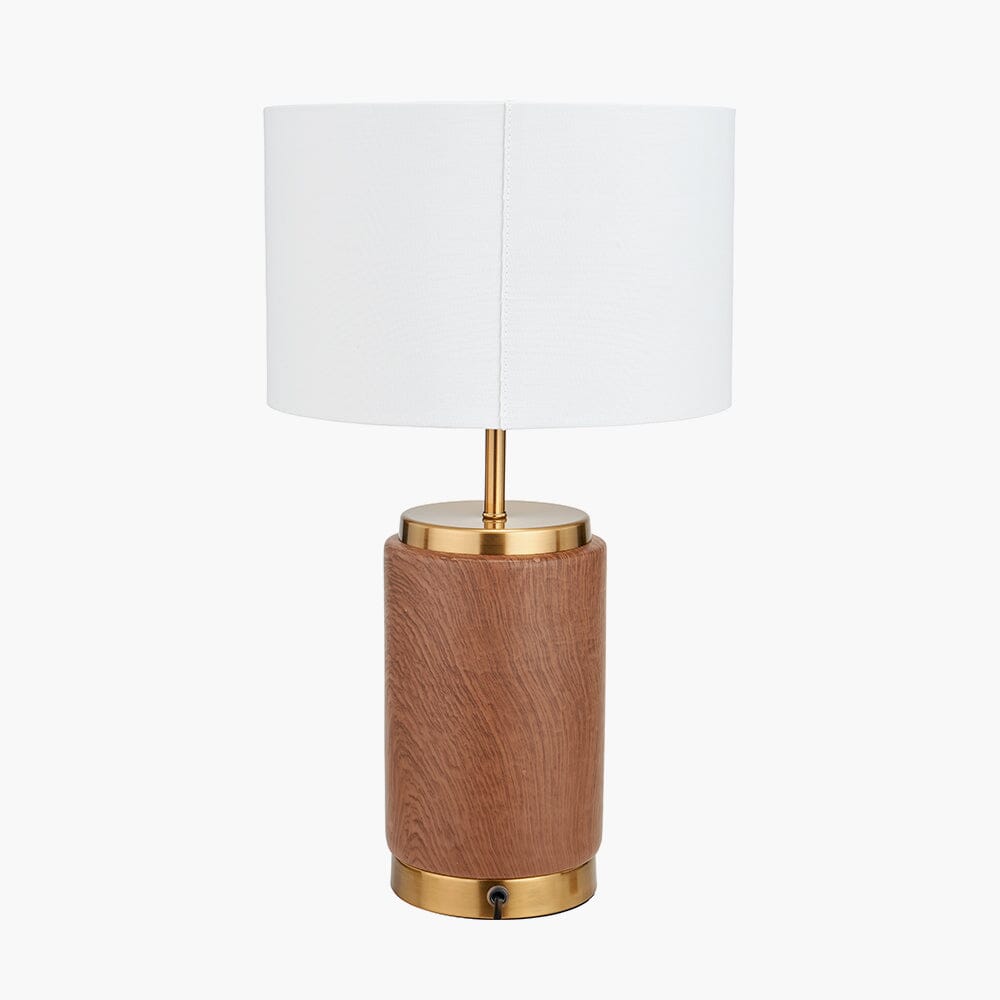 Ella Wood Effect Ceramic Table Lamp with White Shade Lighting 