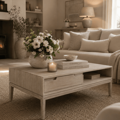 Ellen Whitewash Coffee Table Furniture 