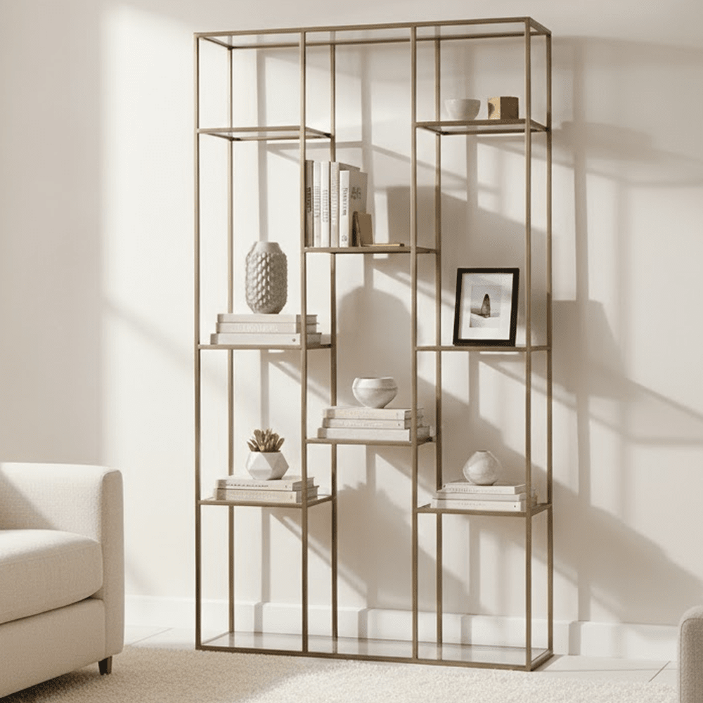 Ellia Brass & Glass Tall Open Display Shelf Furniture 