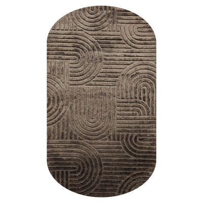 Elordie Chocolate Brown Patterned Rounded Edge Rug Textiles 