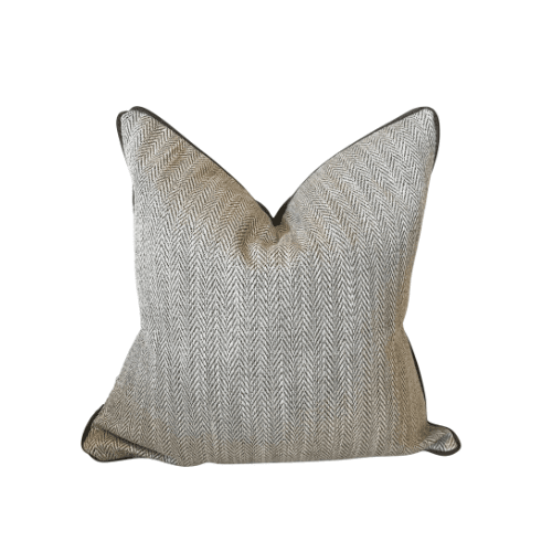 Elsie Brown Herringbone Reversible Cushion with Satin Piping - 50x50cm Textiles 