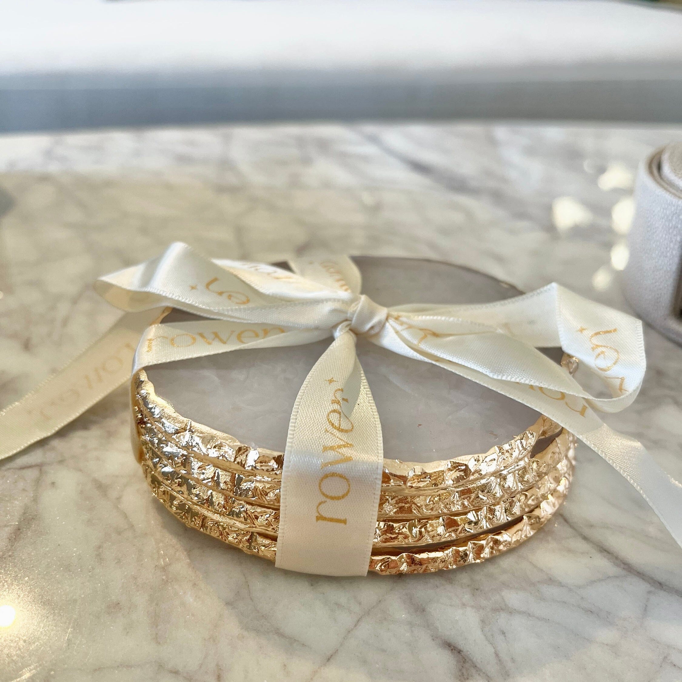 Emmie Agate Coasters with Gold Trim - Set of 4 Accessories 
