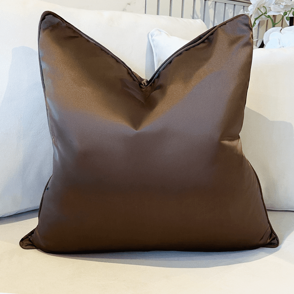 Empire Espresso Satin Feather Filled Cushion with Satin Pipe- 50x50cm Textiles 