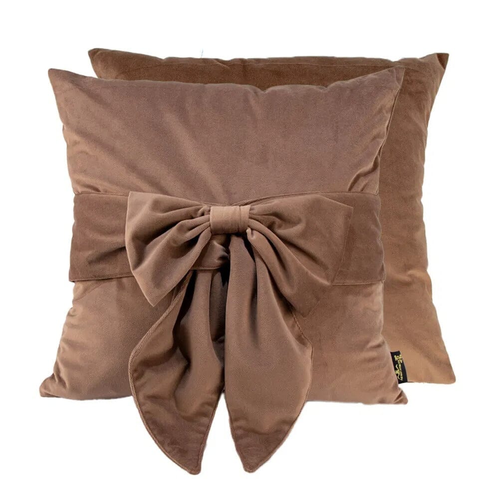 Erina Taupe Velvet Decorative Bow Cushion - 45x45cm Textiles 