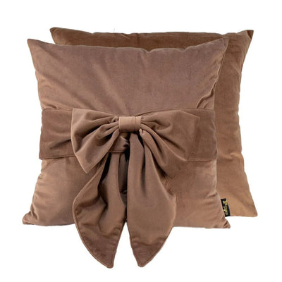Erina Taupe Velvet Decorative Bow Cushion - 45x45cm Textiles 