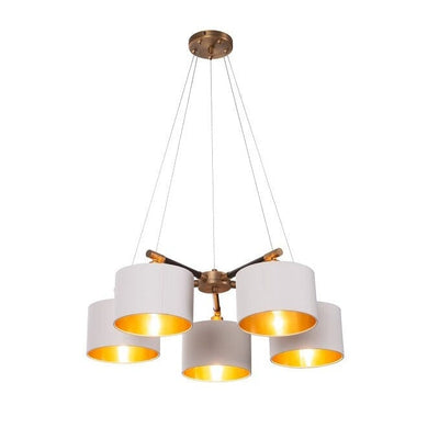 Esille Antique Brass 5 Light Chandelier with Gold Lined Shades Lighting 